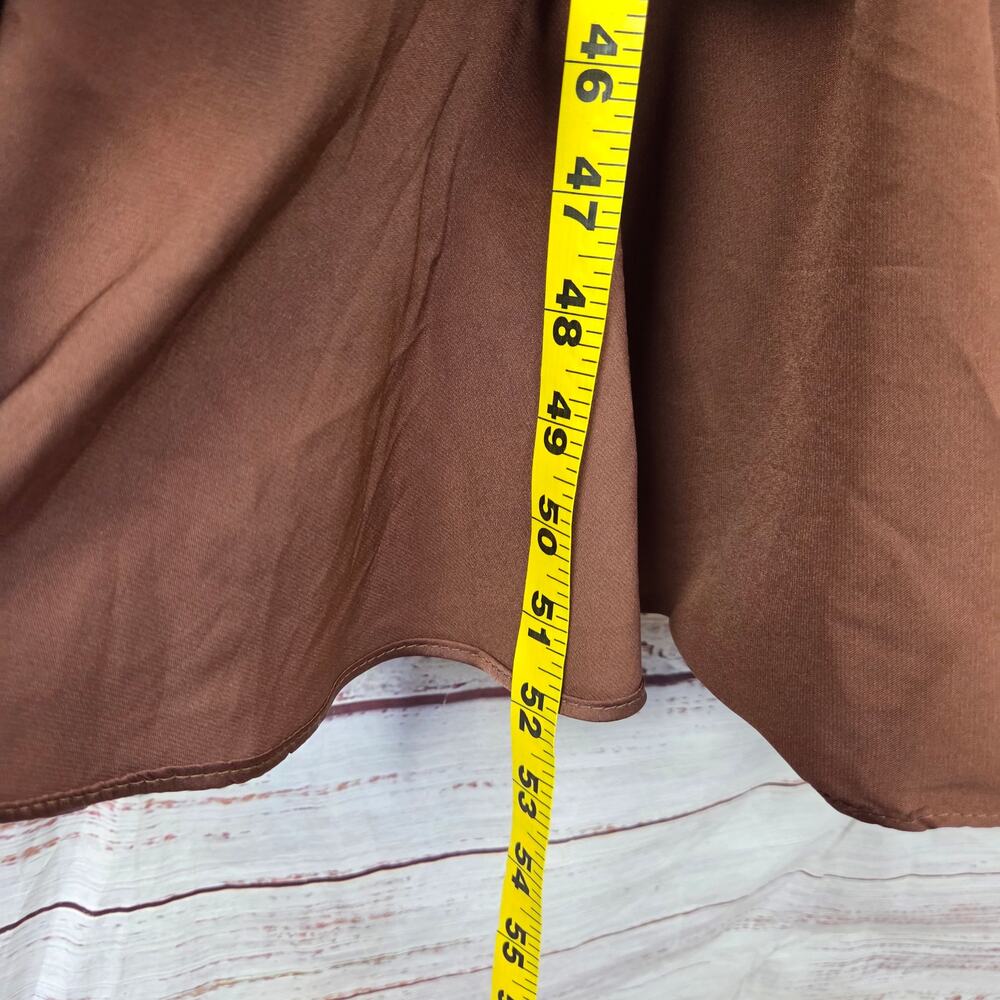 Mac Duggal Formal Tea-Length Dress 14 Cocoa Brown Asymmetric Pleated Ruffle NWT - Picture 16 of 16